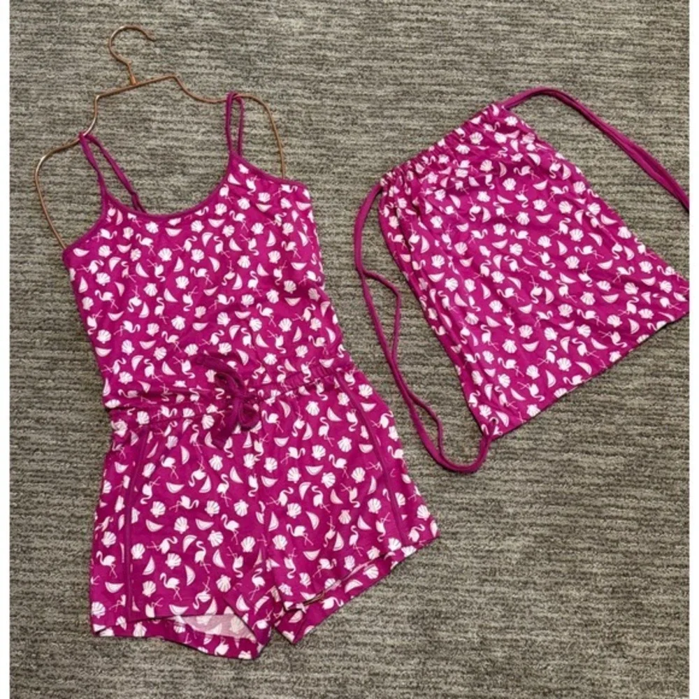 Cosa Bella Girls‎ Tropical Flamingo Romper Pajamas with Drawstring size XL
